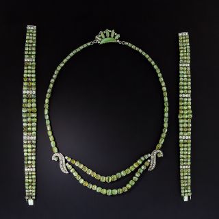 Cats-Eye Chrysoberyl Necklace and Bracelets Suite - 1