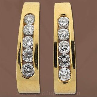 Estate Diamond Gold Half Hoop 
Earrings 