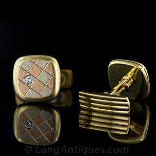 Checkerboard Motif Diamond Cufflinks in 18 Karat Gold