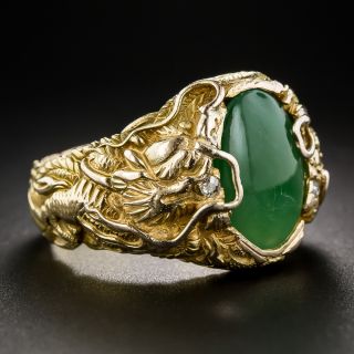 Chinese Jade Gent's Ring with Dragons