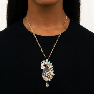 Christian Bernard Rose Quartz, Opal, Diamond and Pearl Necklace