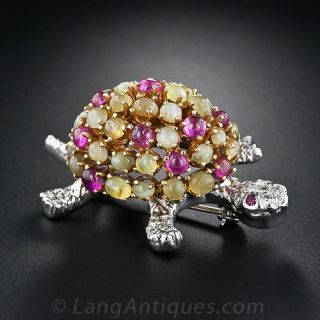 Chrysoberyl and Ruby Turtle Pin  - 2