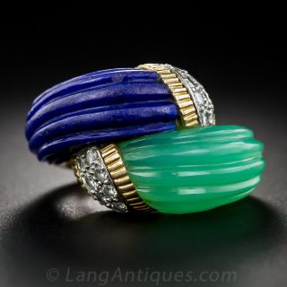 Chrysoprase and Lapis Bypass Ring - 2