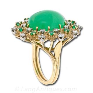 Chrysoprase, Emerald and Diamond Ring