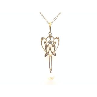 Circa 1900 Diamond and Pearl Lavalier by Krementz - 3