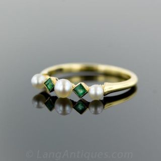 Circa 1900 Emerald and Natural Pearl Ring