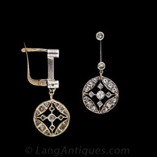 Circular Antique Diamond Drop Earrings