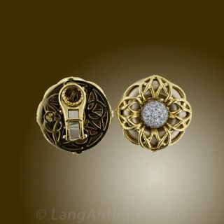 Circular Ear Clips w/Removable Pave' Diamond Center