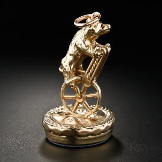 Circus Bear & Unicycle Gold Fob