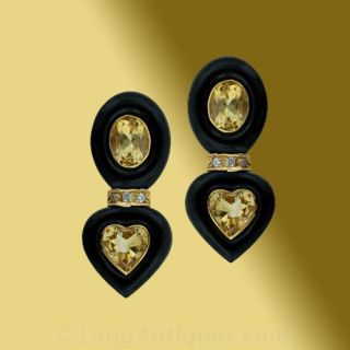 Citrine Black Enamel Earrings