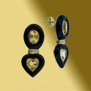 Citrine and Black Enamel Earrings