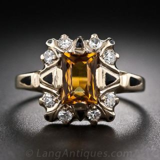 Citrine and Black Enamel Ring