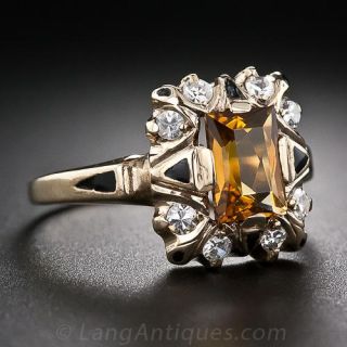 Citrine and Black Enamel Ring