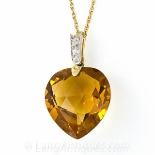Citrine and Diamond Heart Pendant