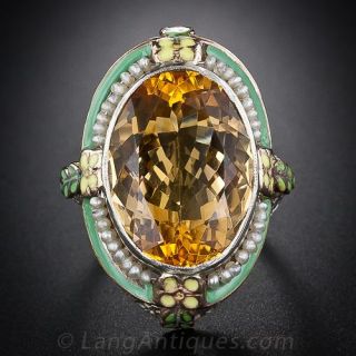 Citrine and Enamel Art Deco Ring
