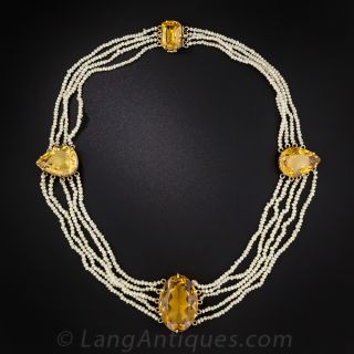 Citrine and Seed Pearl Choker Necklace