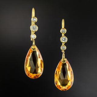 Citrine Briolette and Diamond Drop Earrings - 2