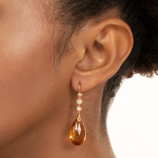 Citrine Briolette and Diamond Drop Earrings