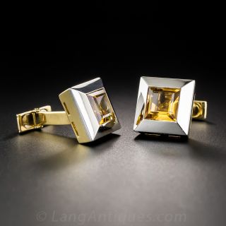 Citrine Cuff Links 18K Two-Tone Gold by Le Lynx 
