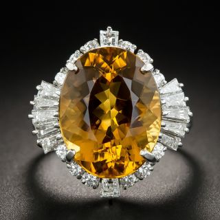 Citrine Platinum Diamond Cocktail Ring - 1