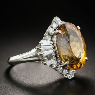 Citrine Platinum Diamond Cocktail Ring