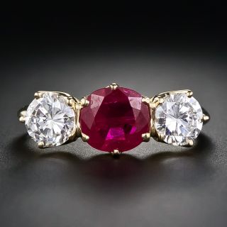 Classic 1.41 Carat Burmese Ruby and Diamond Three-Stone Ring - GIA - 7