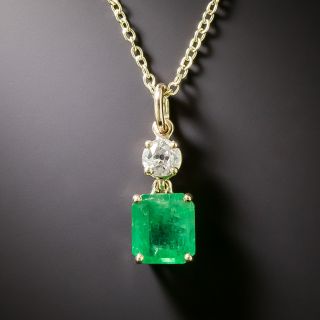 Classic 1.48 Carat Emerald and Diamond Drop Necklace - 2