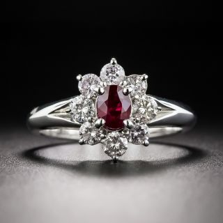 Classic .46 Carat Oval Ruby and Diamond Halo Ring - 1