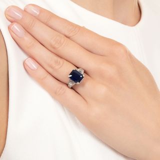 5.16 Carat Emerald-Cut Sapphire and Baguette Diamond Ring - GIA