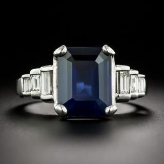 5.16 Carat Emerald-Cut Sapphire and Baguette Diamond Ring - GIA - 2