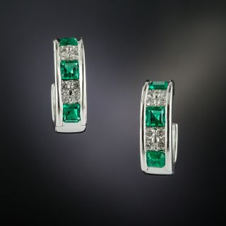 Classic Diamond and Emerald Hoop Earrings - 3