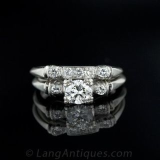 Classic Platinum Diamond Wedding Set, Circa 1950s