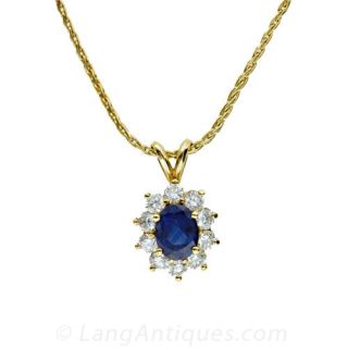 Classic Sapphire and Diamond Cluster Pendant Main View