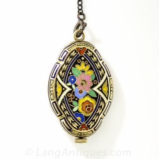 Cloisonne Enamel Art Deco Pendant Watch  - 4