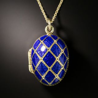 Cobalt Blue Enamel Egg Pill Box Pendant - 1