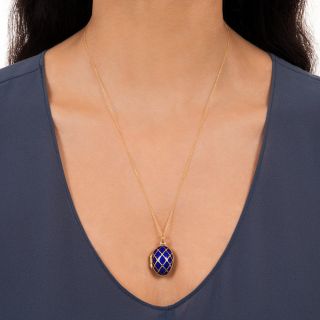 Cobalt Blue Enamel Egg Pill Box Pendant