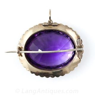 Colossal Antique Amethyst and Pearl Brooch