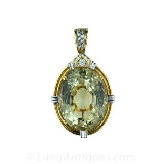 Colosal Citrine and Diamond Pendant   Necklace Main View 2