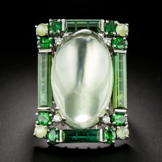 Colossal Moonstone, Tourmaline and Cat's Eye Cocktail Ring - 3