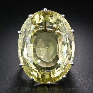 Colossal Vintage Lemon Citrine and Diamond Ring