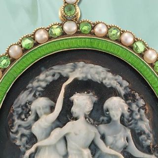 Composite Cameo with Demantoid Garnet and Pearl Frame