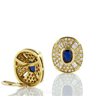 Contemparary  Diamond, Sapphire, 18K Yellow Gold Earrings