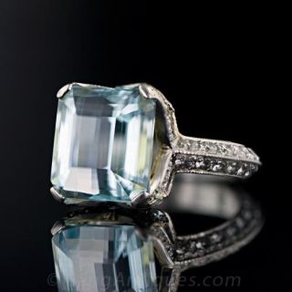 Contemporary Aquamarine, Diamond Platinum Ring