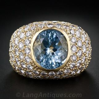 Contemporary Aquamarine Pave' Diamond Ring 
