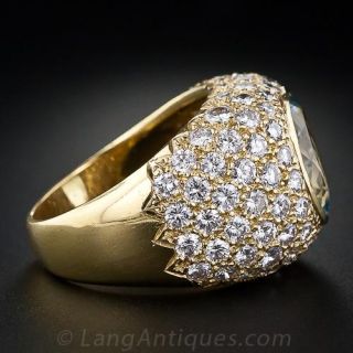 Contemporary Aquamarine Pave' Diamond Ring 