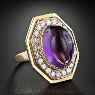 Contemporary Cabochon Amethyst and Diamond Ring