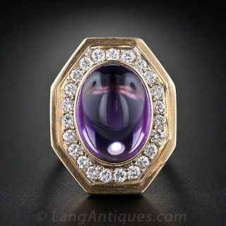 Contemporary Cabochon Amethyst and Diamond Ring