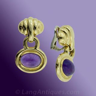 Contemporary Cabochon Amethyst Earrings