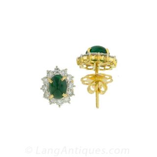 Contemporary Cabochon Emerald and Diamond Earrings