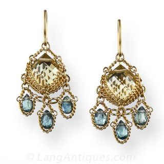 Contemporary Citrine and Green Sapphire Earrings